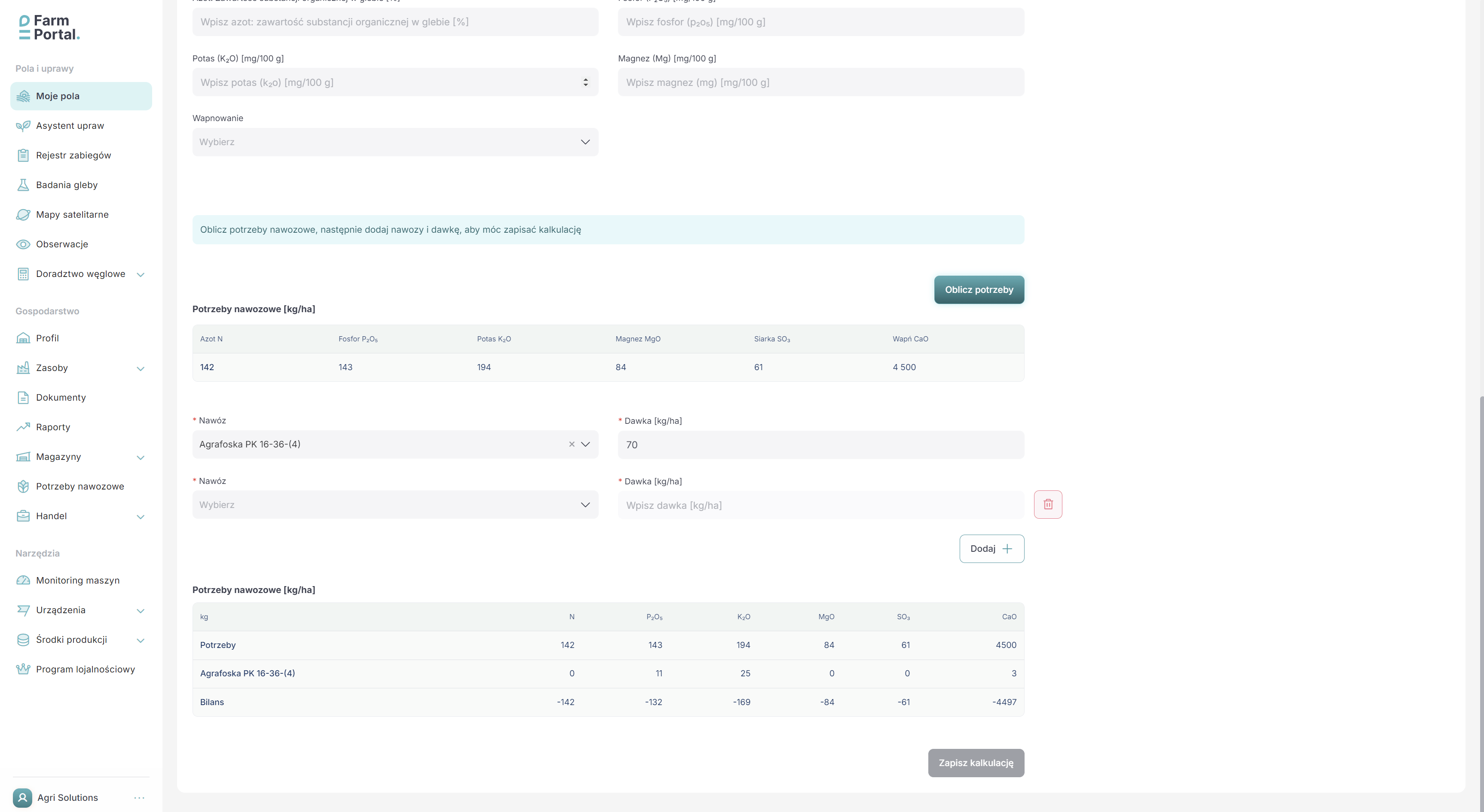 FarmPortal – zrzut ekranu systemu zarządzania gospodarstwem FMS